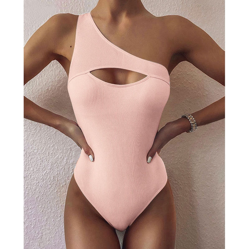 Kristi® | New Bikini Solid Color One-Shoulder One-Piece Swimsuit Women