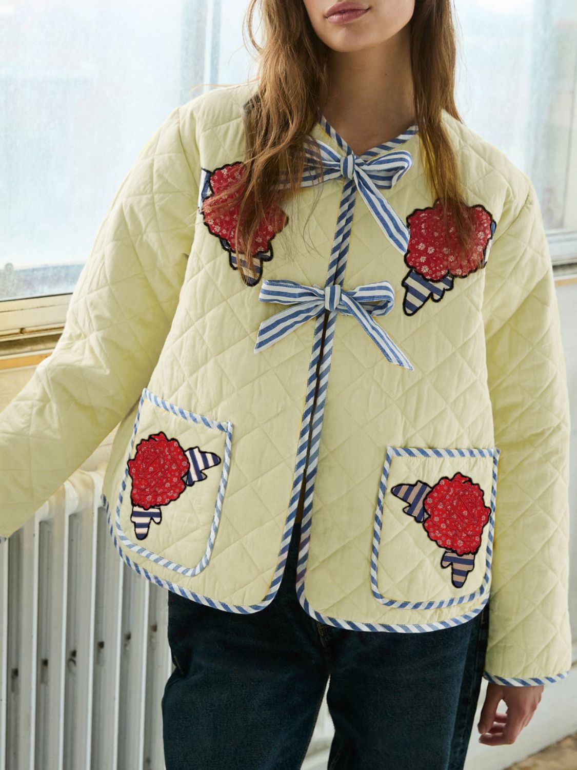 Floral Button Up Long Sleeve Winter Coat