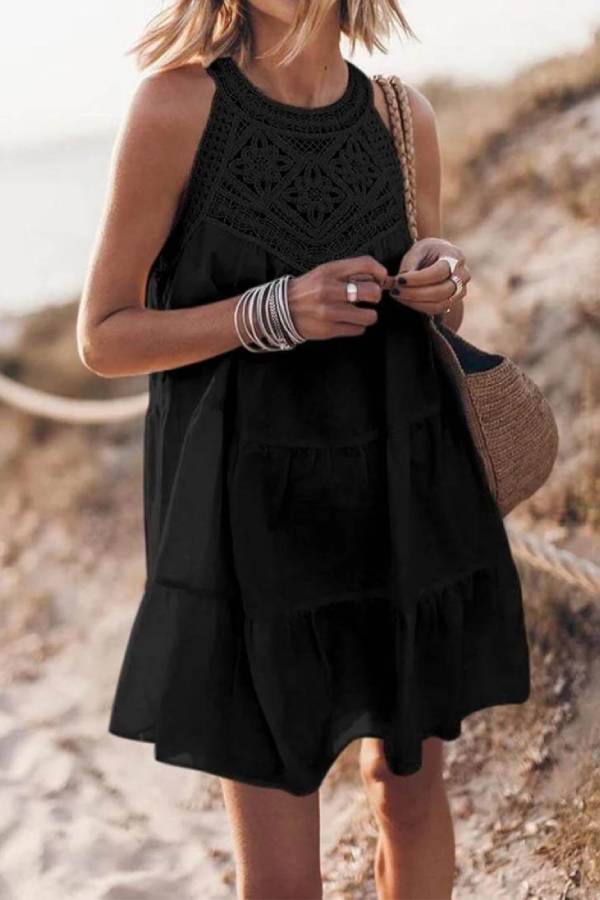 Arya® | A-line mini dress with hollow lace patchwork and halterneck