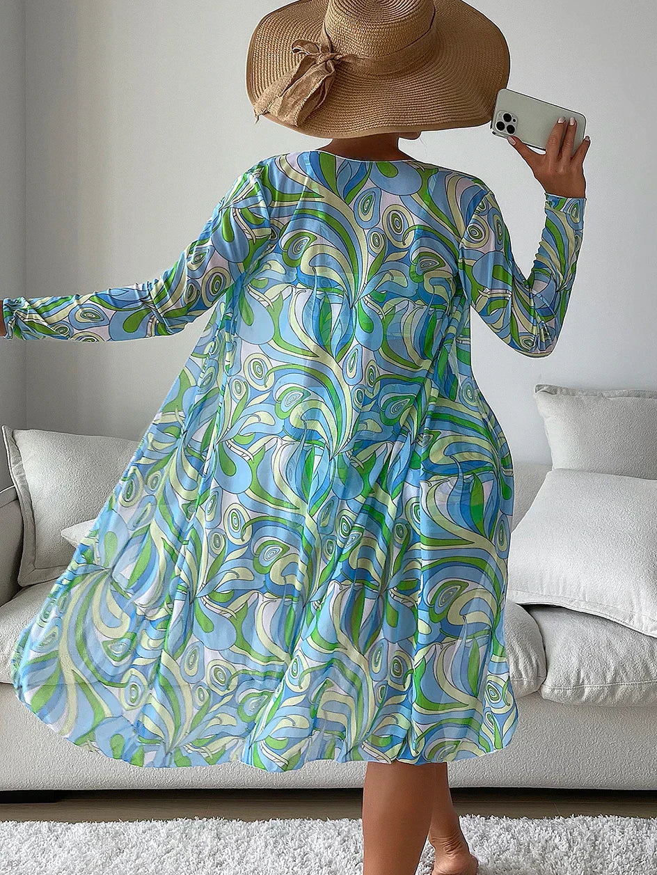 Fabiola® | Printed High Waist Cover Up Bikini Set