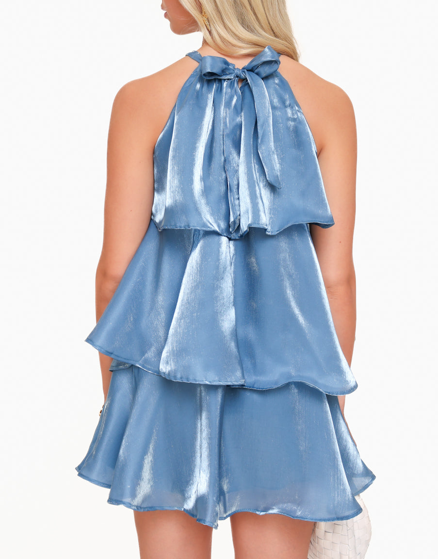 Adelaida® | Jeans Blue Petite Satin Ruffle Dress