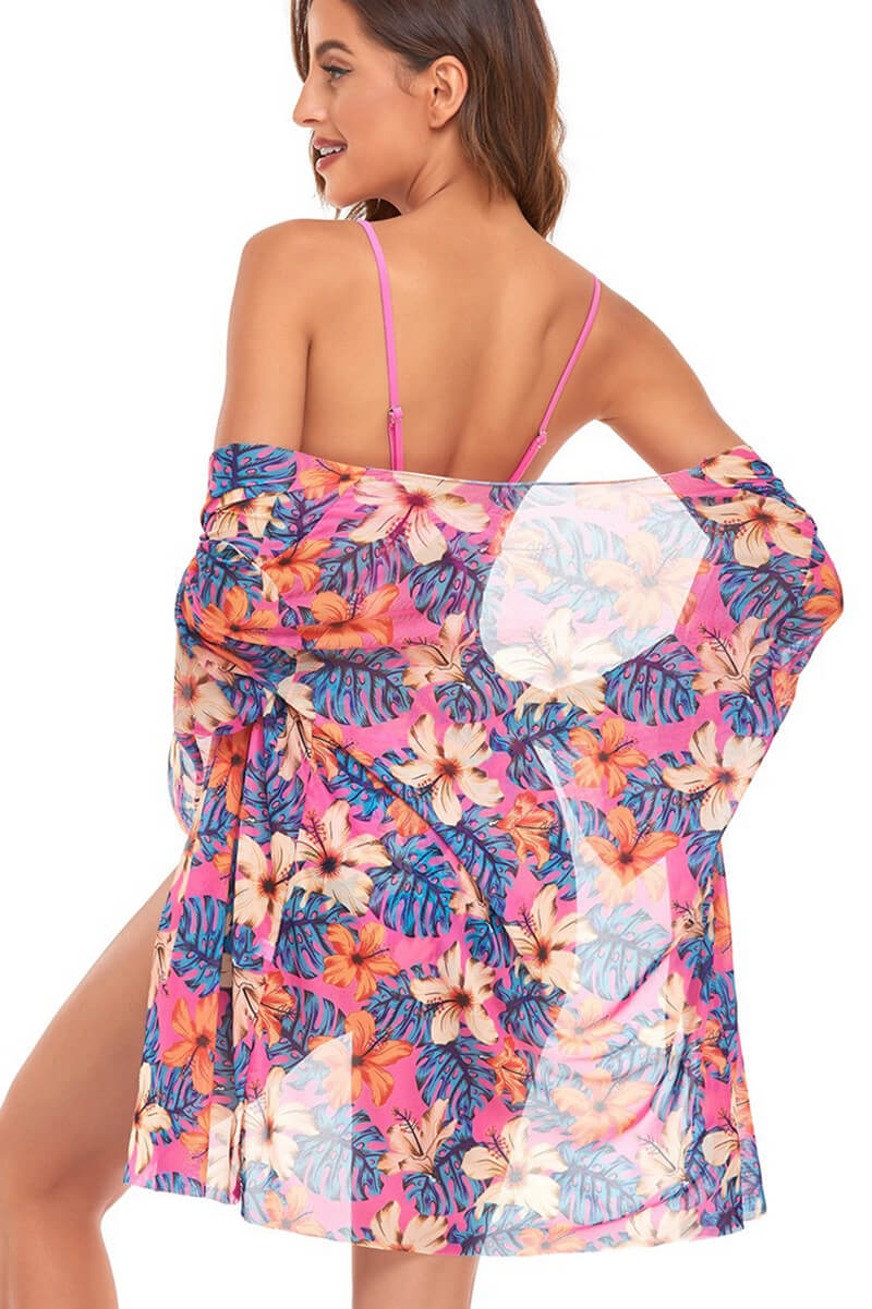 Barbe® | Blouse And Pink Floral Beach Bikini Set