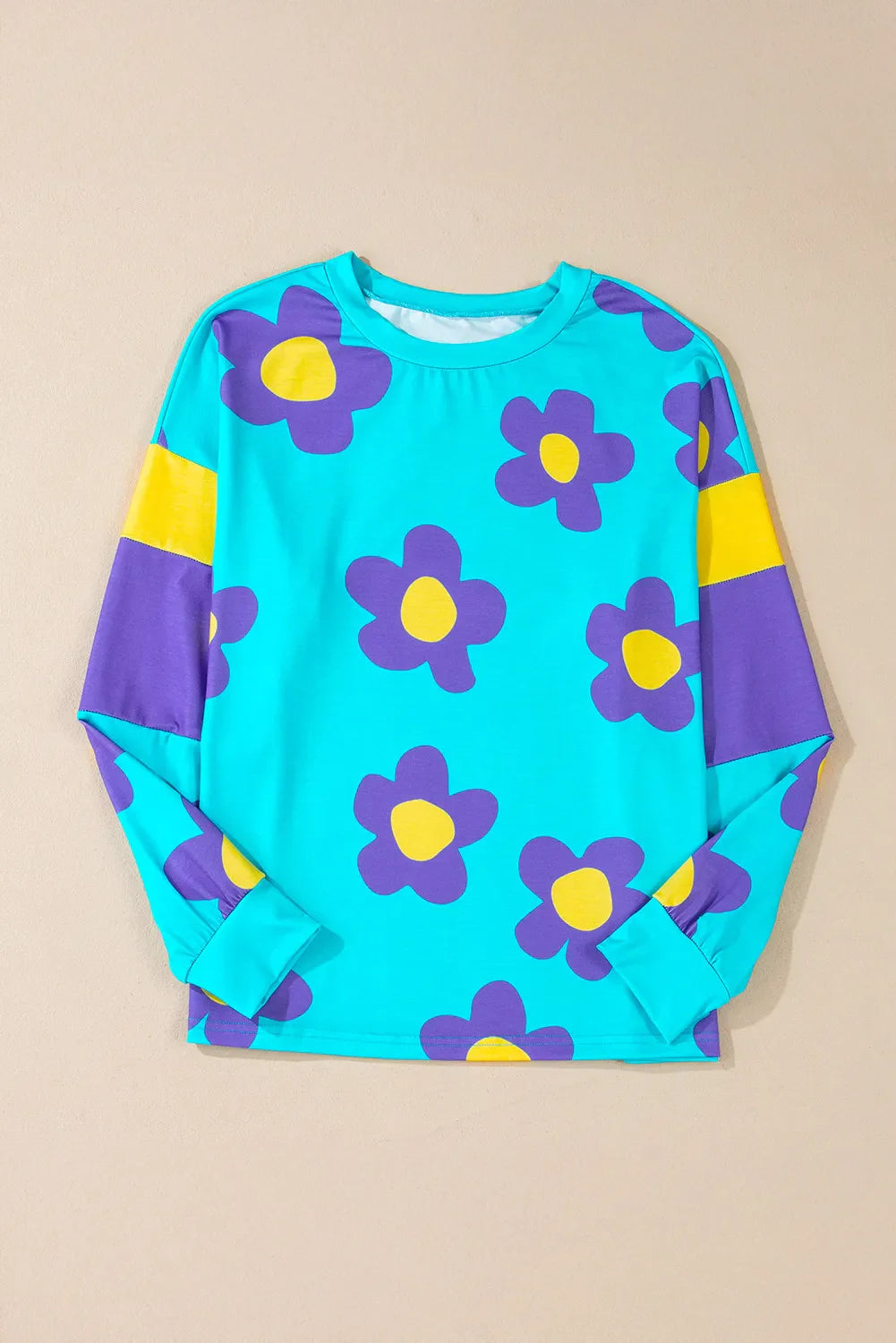 Jana® | Long-sleeved blouse with a contrasting floral crew neck
