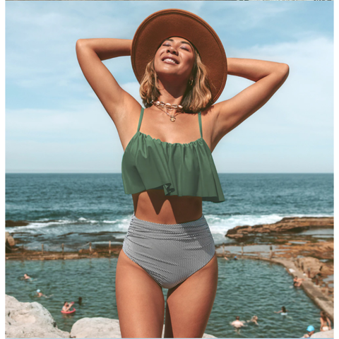 Kizkitza® | Bikini With Ruffled Top And High Waist Bikini Bottom