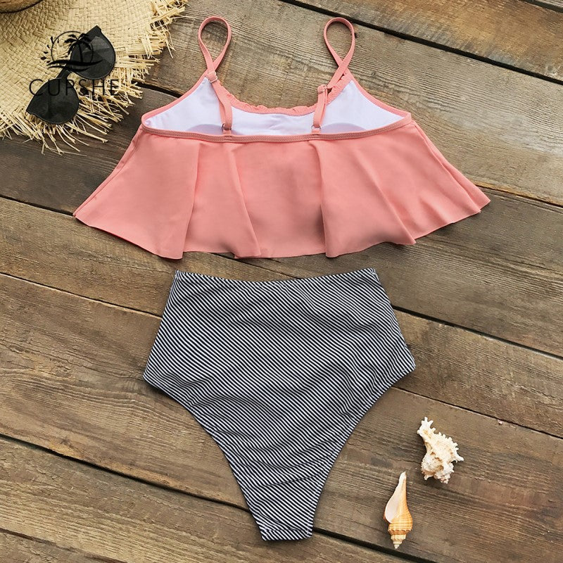 Kizkitza® | Bikini With Ruffled Top And High Waist Bikini Bottom