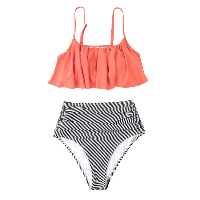 Kizkitza® | Bikini With Ruffled Top And High Waist Bikini Bottom