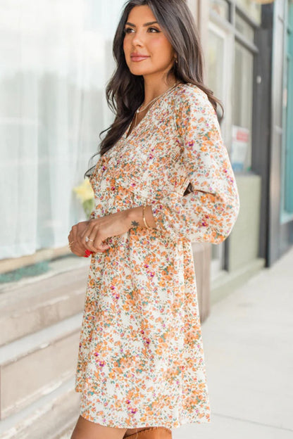 Hana® | Printed mini dress with V-neck and balloon sleeves