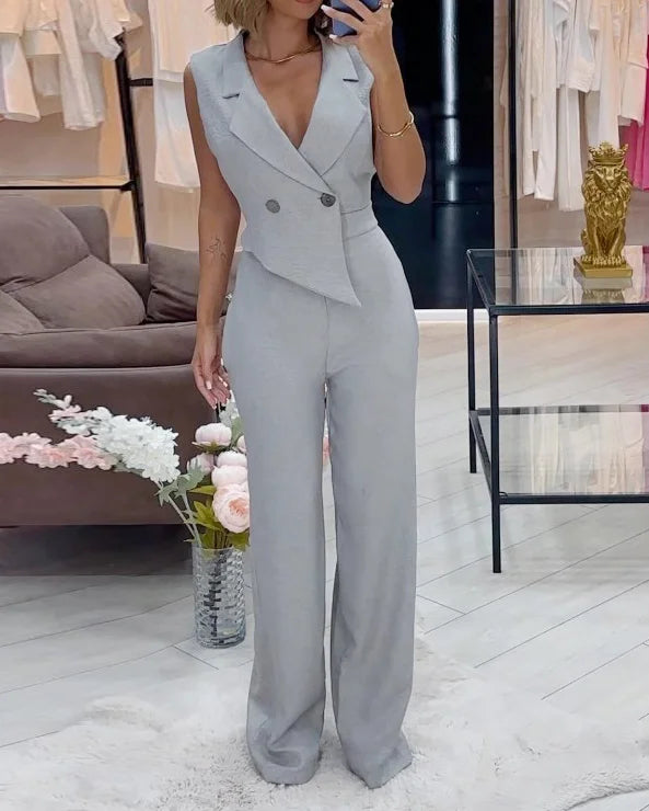 Adelaida® | Jumpsuit with lapel collar in plain colour