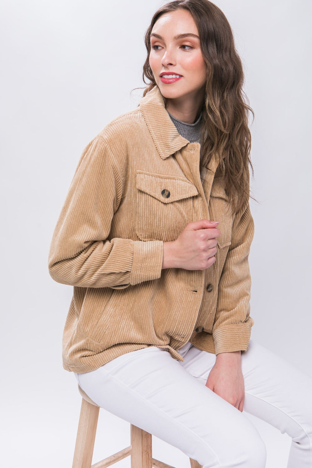 Barbara® | Love Tree corduroy jacket with buttons and Sherpa interior