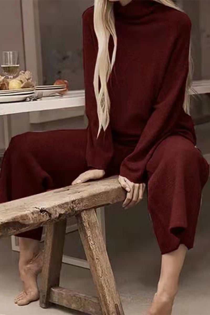 Carolina® | Casual solid color turtleneck long sleeve two piece sweater