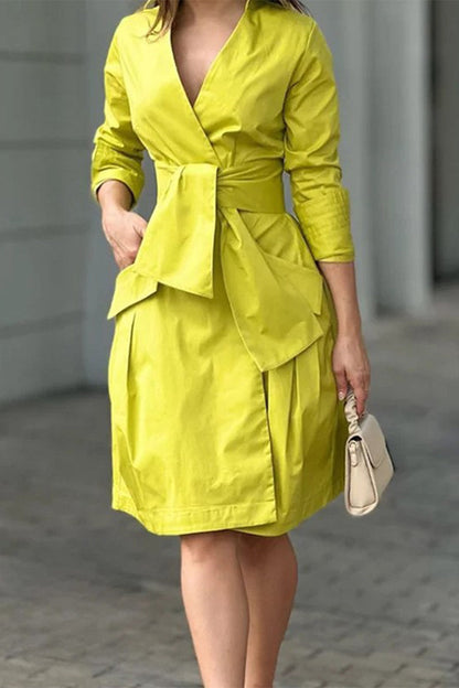 Clara® | Casual Street Solid Pocket Frenulum V-neck Suit Dress Dresses