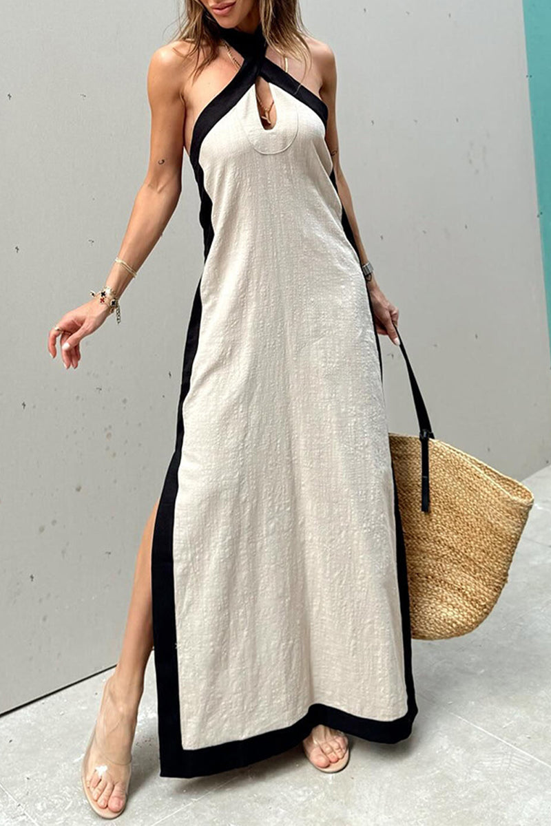 Abigail® | Casual Solid Color Sleeveless Dresses with Contrast Slit and Halter (3 Colors)