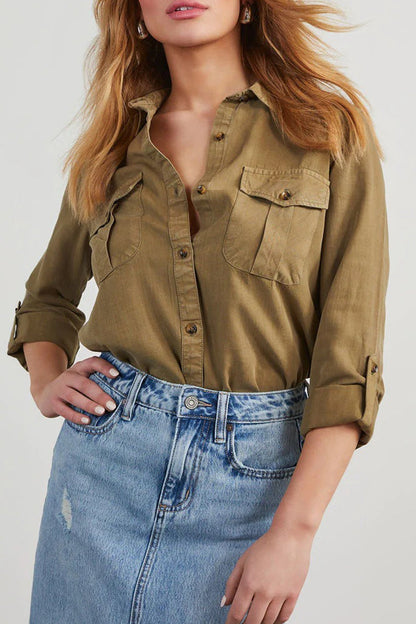 Bregje® | Casual, plain blouses with pocket buttons and turn-down collar for everyday wear