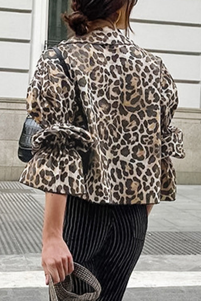 Britta® | Casual street blouses with leopard print and lace-up and turn-down collar