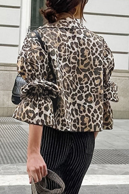 Britta® | Casual street blouses with leopard print and lace-up and turn-down collar