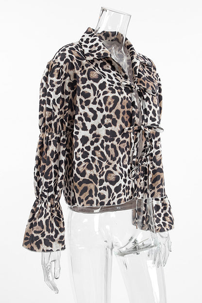 Britta® | Casual street blouses with leopard print and lace-up and turn-down collar