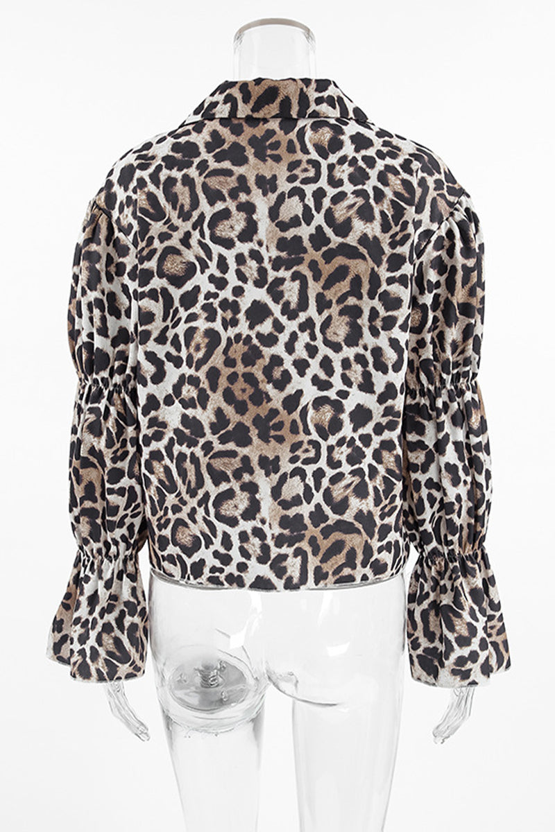 Britta® | Casual street blouses with leopard print and lace-up and turn-down collar