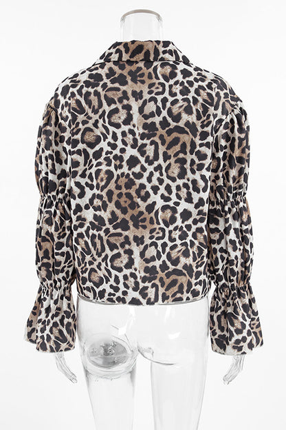 Britta® | Casual street blouses with leopard print and lace-up and turn-down collar