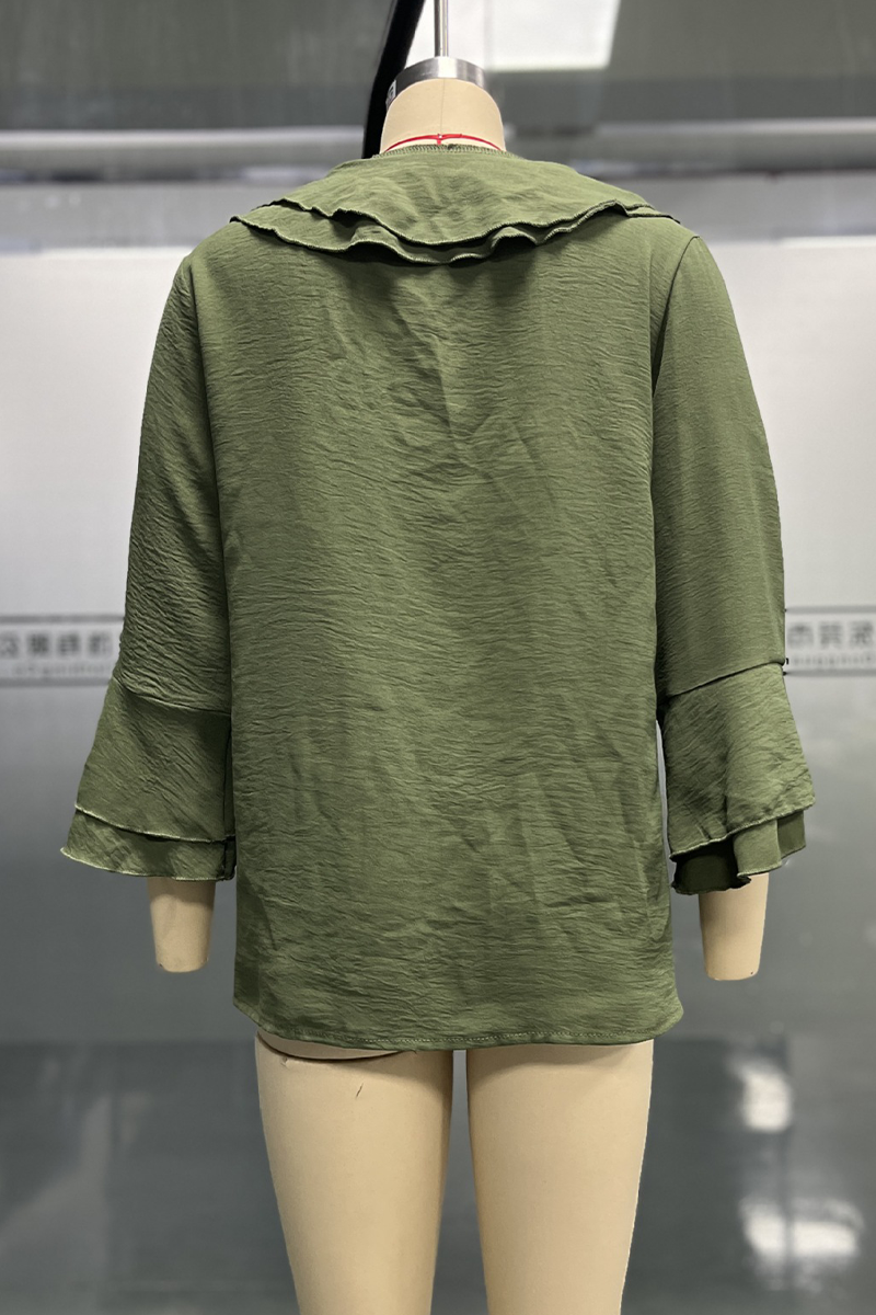 Edda® | Casual solid color blouses with ruffles and V-neck for everyday wear