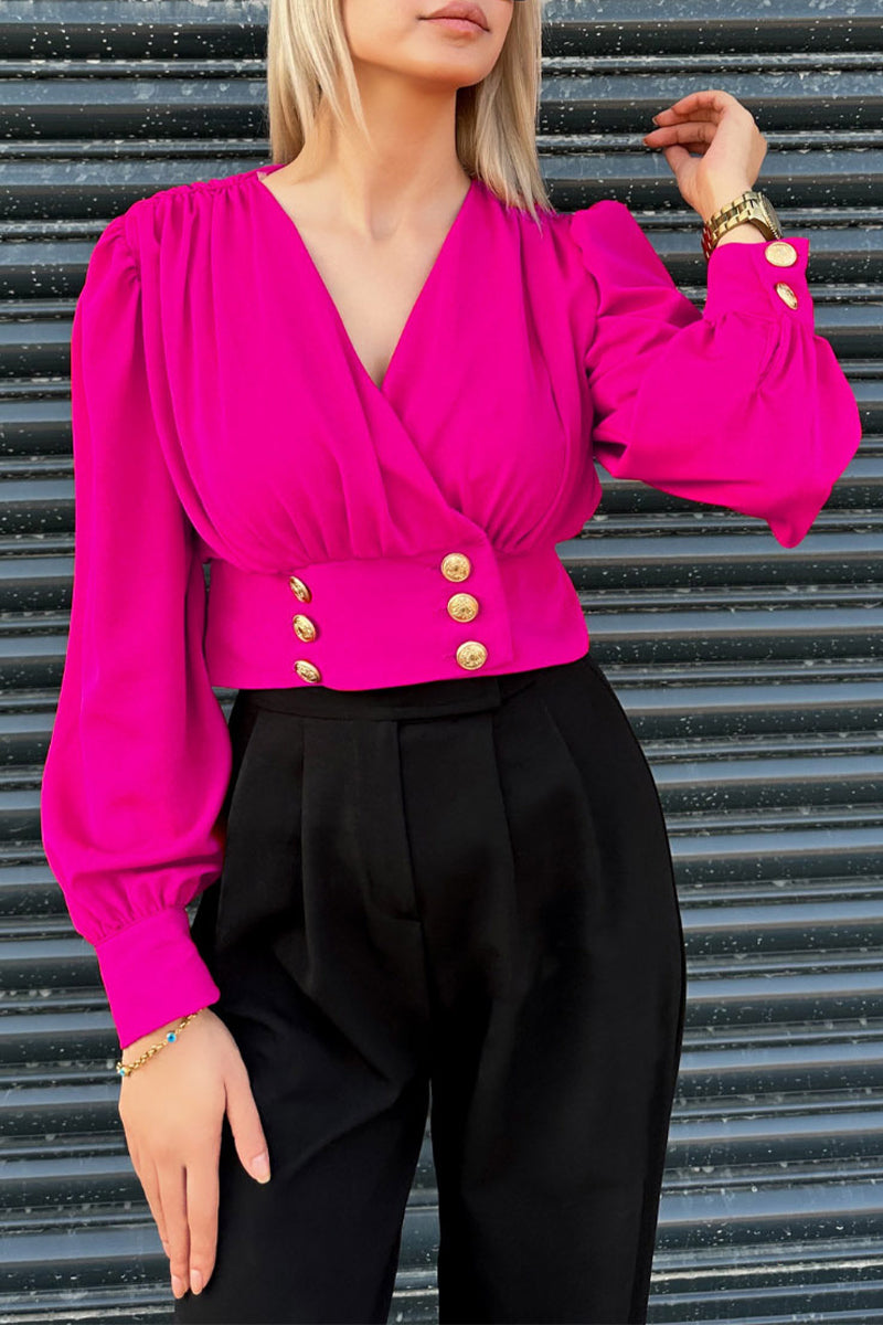 Adelaida® | Daily Elegant Solid Color Button Up V Neck Blouses (4 Colors)