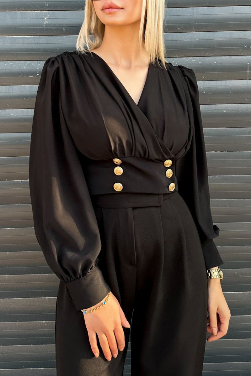 Adelaida® | Daily Elegant Solid Color Button Up V Neck Blouses (4 Colors)