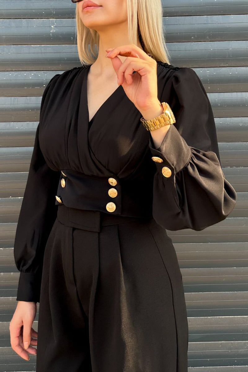 Adelaida® | Daily Elegant Solid Color Button Up V Neck Blouses (4 Colors)