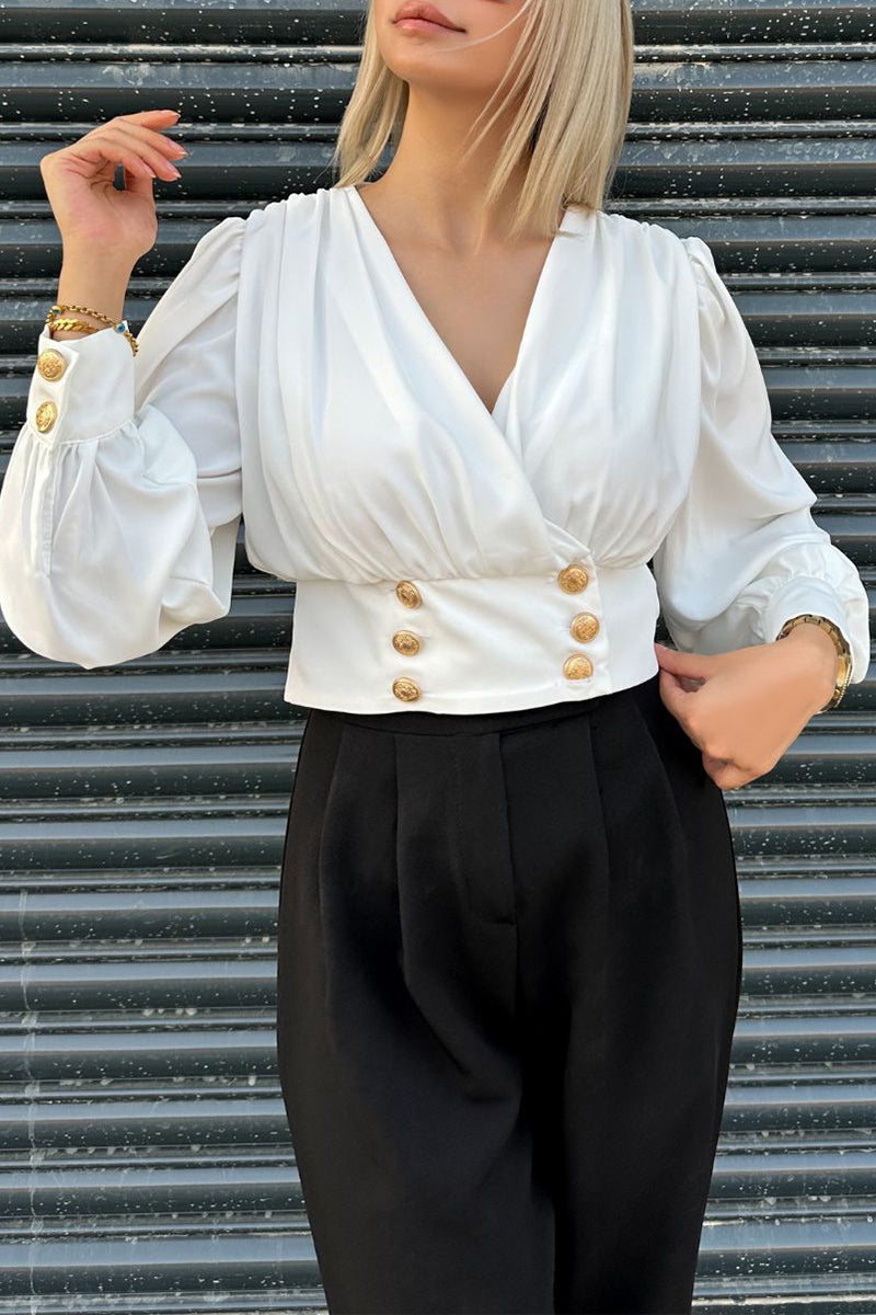 Adelaida® | Daily Elegant Solid Color Button Up V Neck Blouses (4 Colors)