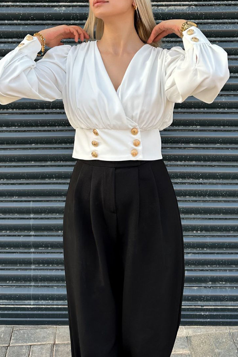 Adelaida® | Daily Elegant Solid Color Button Up V Neck Blouses (4 Colors)