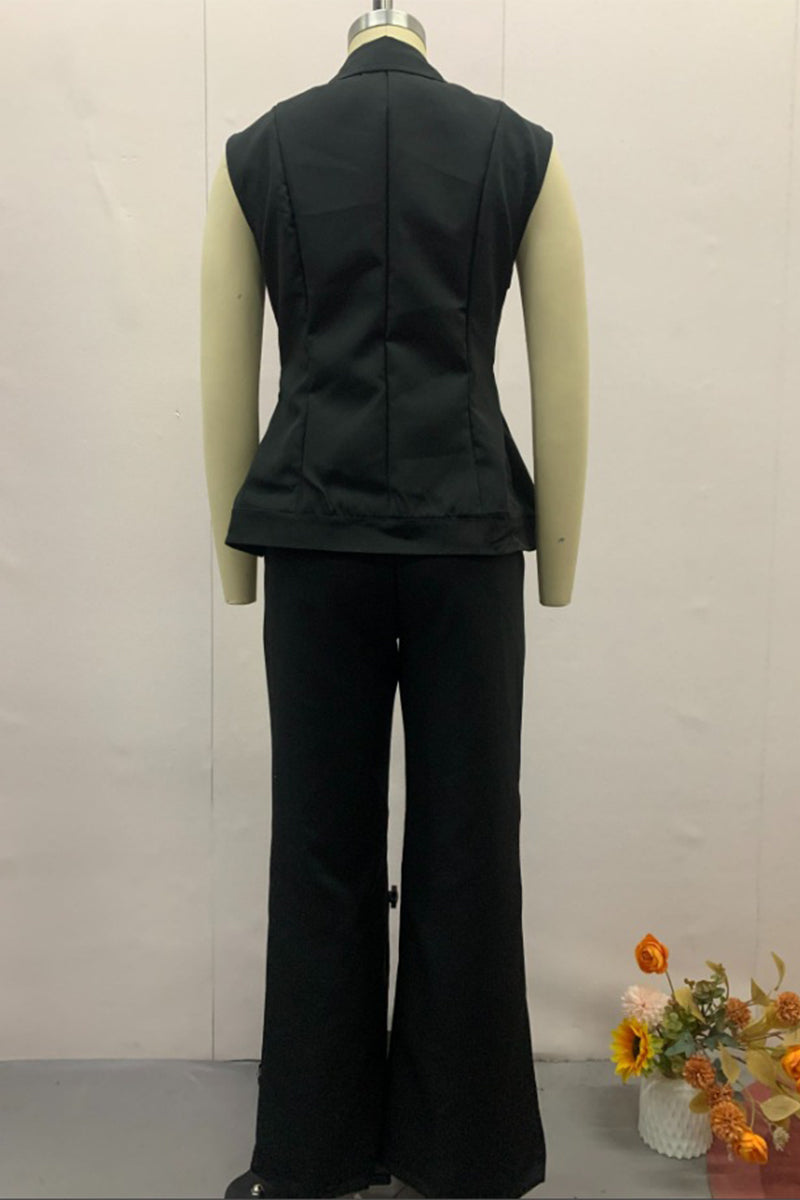 Abigail® | Casual, sleeveless two-piece suit with a pocket V-neck