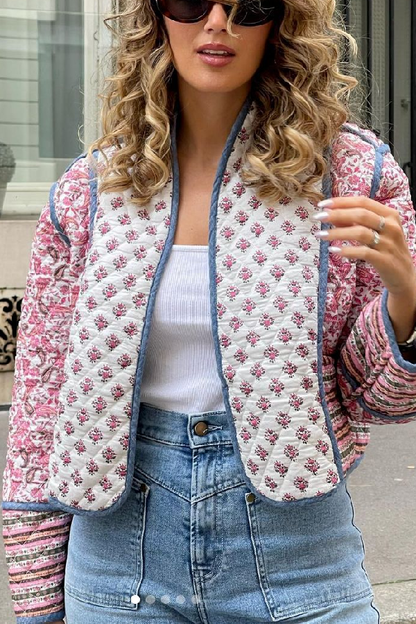 Adelaida® | Printed Reversible Quilted Cardigan Jacket with Color Matching Small Cotton-padded Jacket