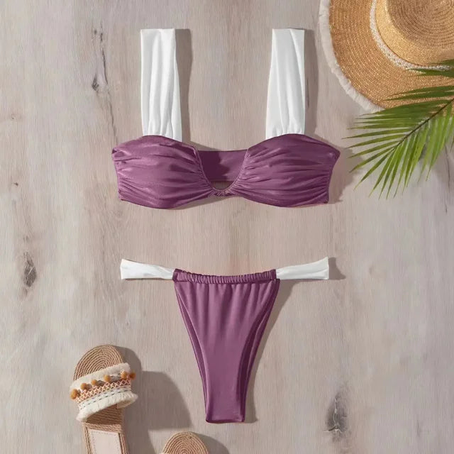Herminia® | Pleated V-Neck Bikini Set