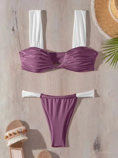 Herminia® | Pleated V-Neck Bikini Set