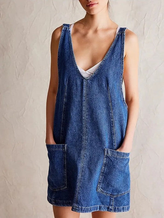 Adela® | Scoop neck denim overall dress