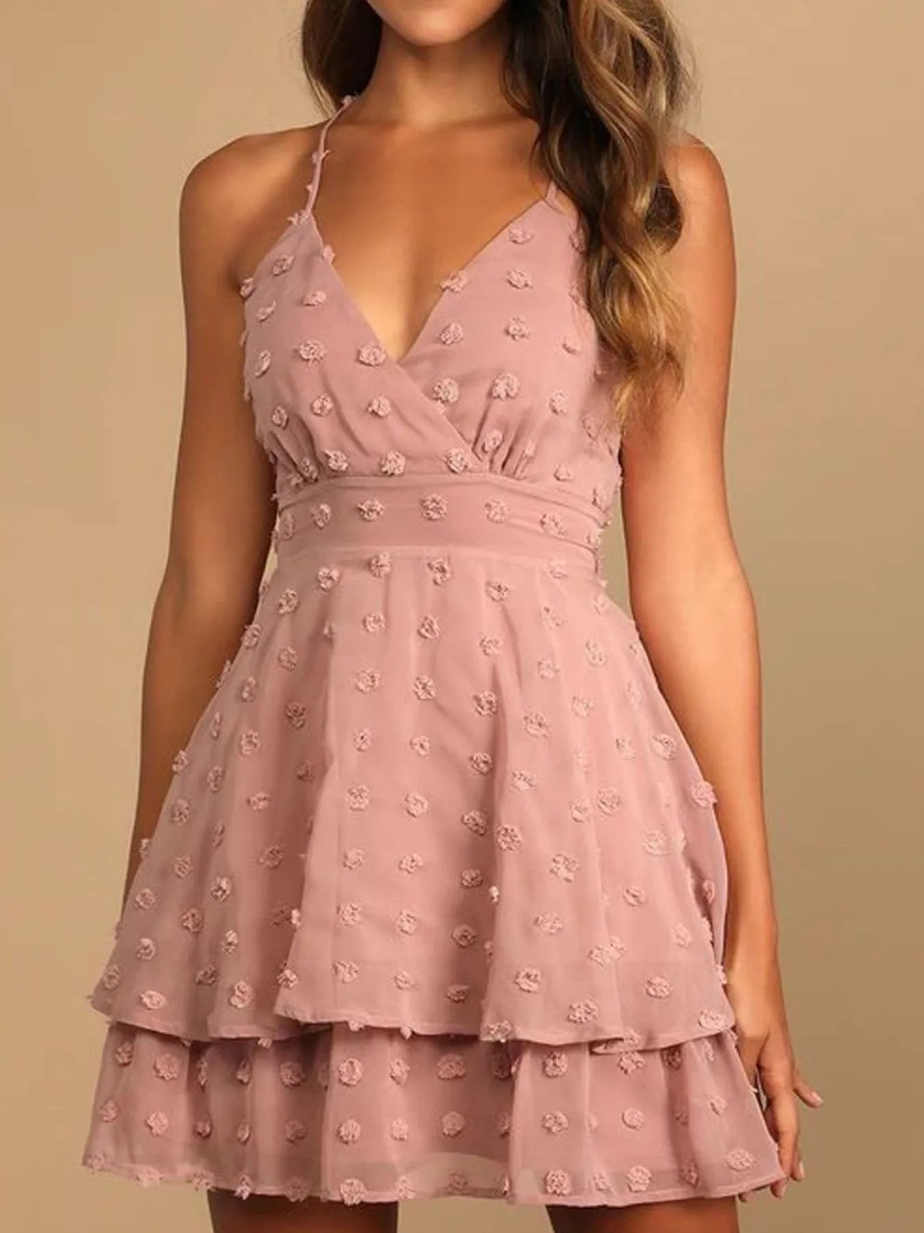 Lia® | Elegant V-Neck Polka Dot Mini Dress