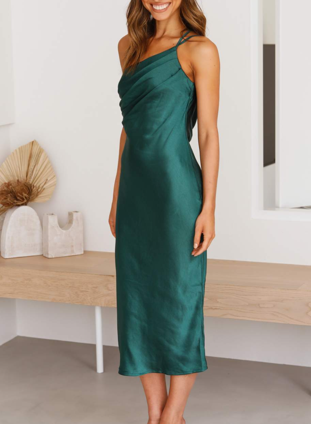 Lidia® | Satin midi dress with open back for women