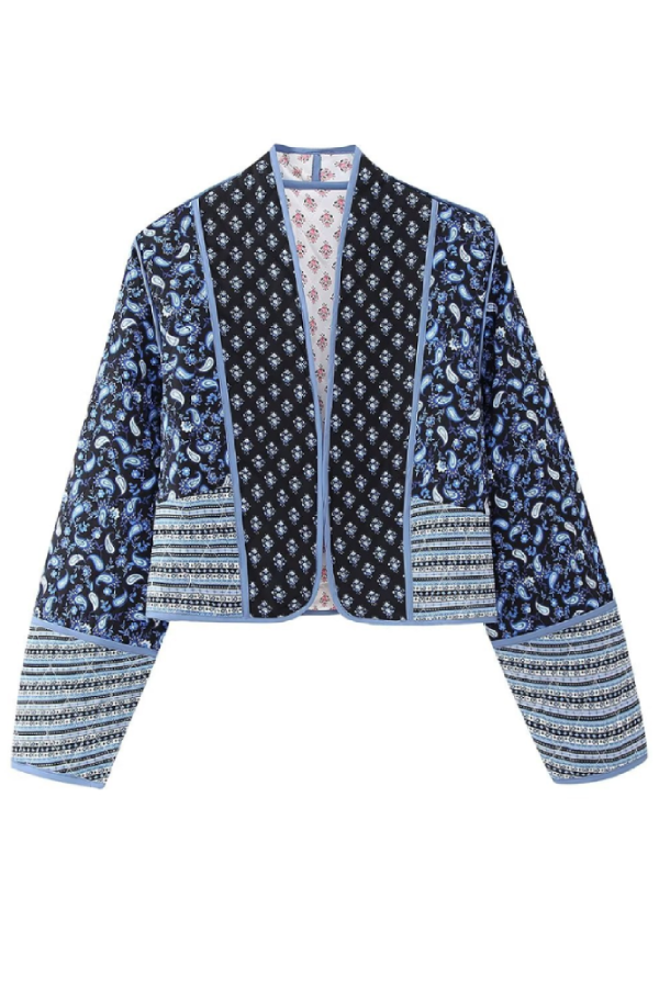 Adelaida® | Printed Reversible Quilted Cardigan Jacket with Color Matching Small Cotton-padded Jacket