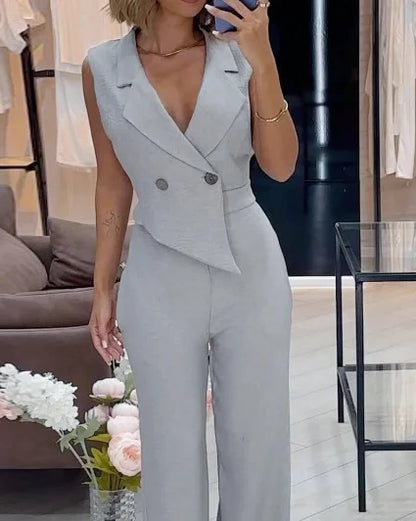 Adelaida® | Jumpsuit with lapel collar in plain colour