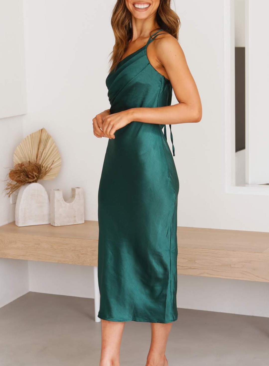 Lidia® | Satin midi dress with open back for women