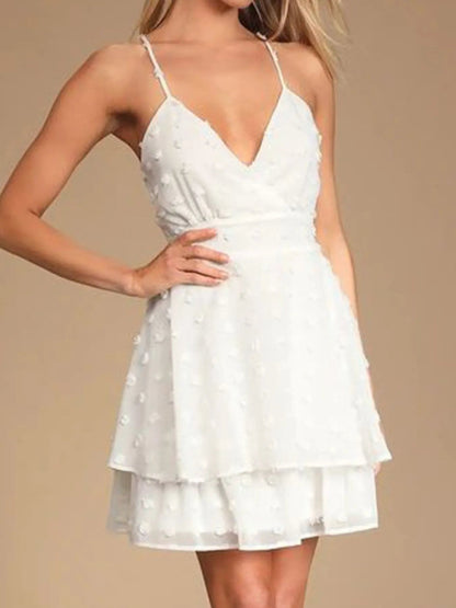 Lia® | Elegant V-Neck Polka Dot Mini Dress