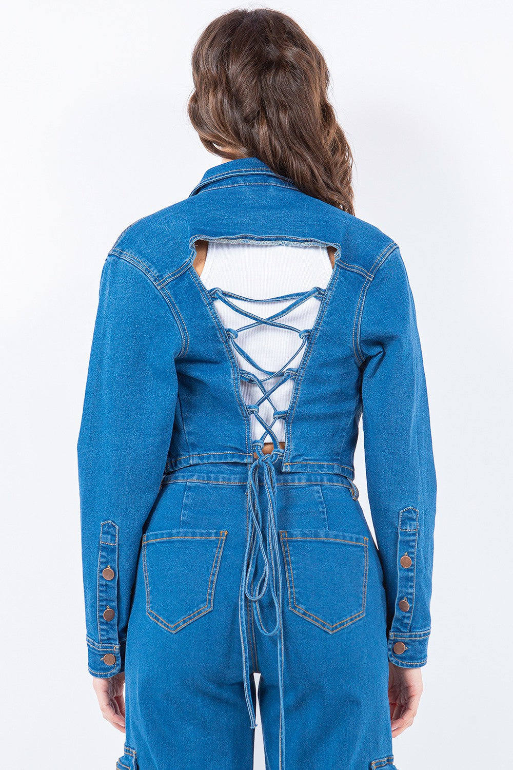 Anneliese® | Short denim jacket from American Bazi with lacing at the back