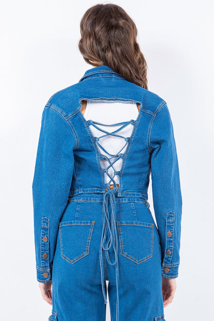 Anneliese® | Short denim jacket from American Bazi with lacing at the back