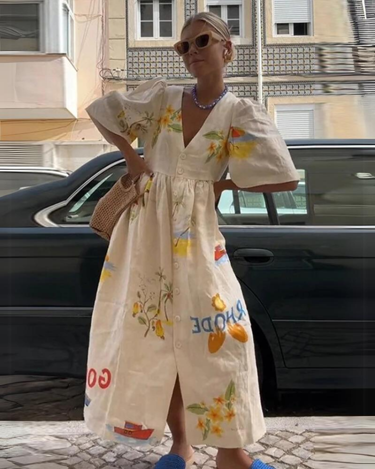 Addison® | Elegant Oversized V-Neck Dress For Women In Beige