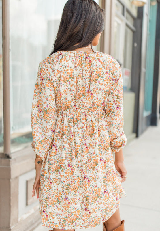 Hana® | Printed mini dress with V-neck and balloon sleeves