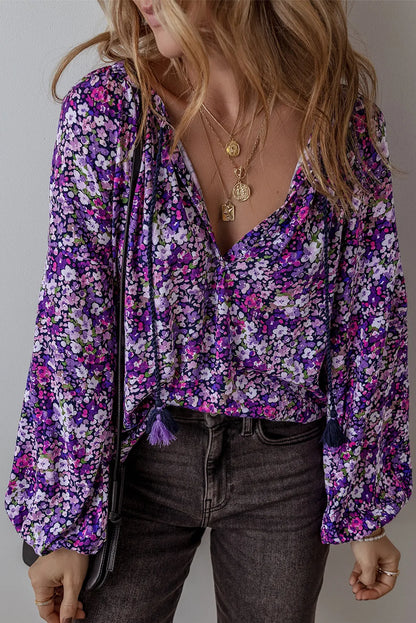 Anneliese® | Long-sleeved blouse with floral pattern and tie collar