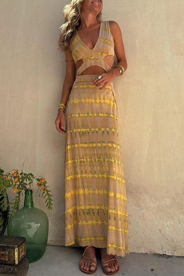 Abigail® | Stretch tie-dye slit dress with cutouts