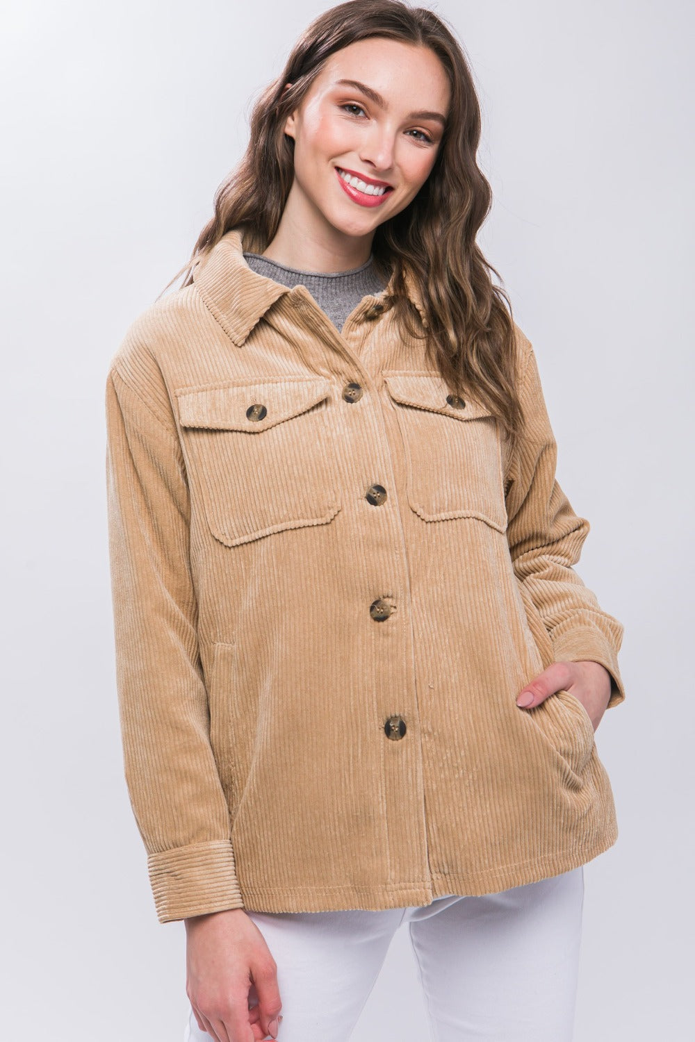 Barbara® | Love Tree corduroy jacket with buttons and Sherpa interior