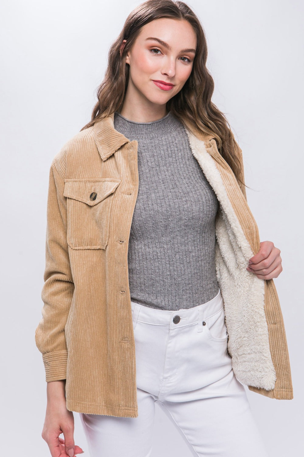 Barbara® | Love Tree corduroy jacket with buttons and Sherpa interior