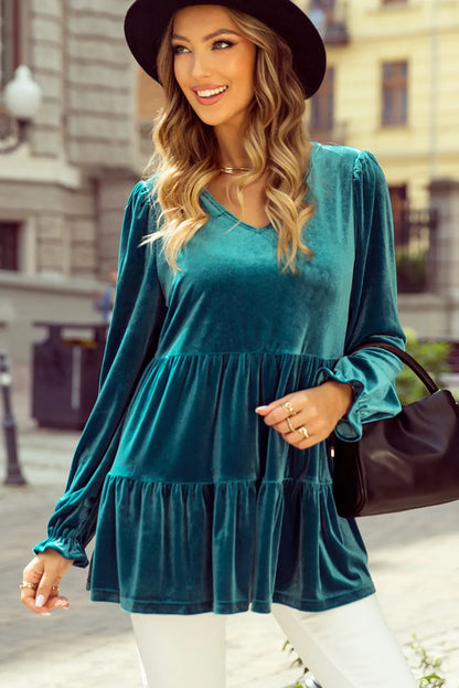 Beata® | Peplum blouse with V-neck and flounced sleeves