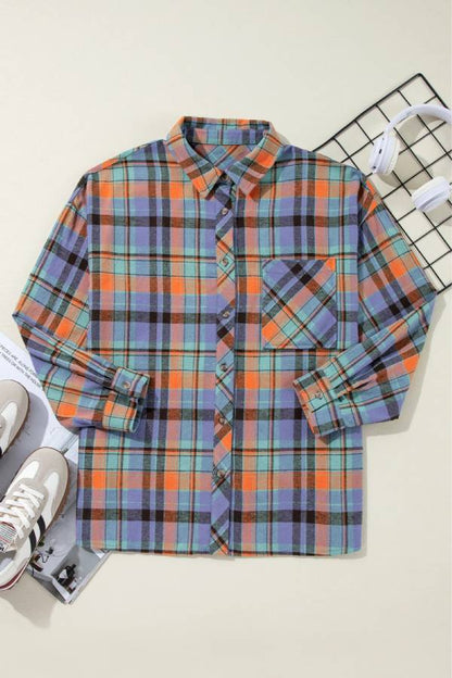 Sue® | Orange loose checked shirt with pocket