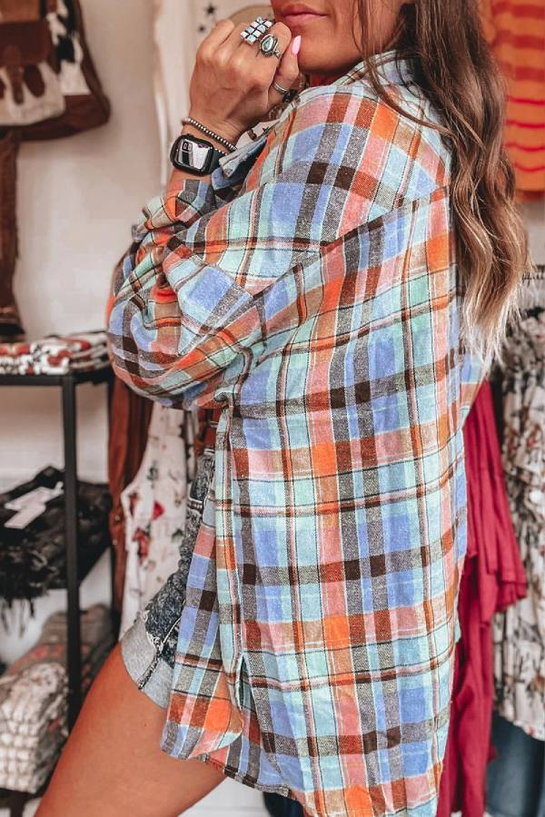 Sue® | Orange loose checked shirt with pocket